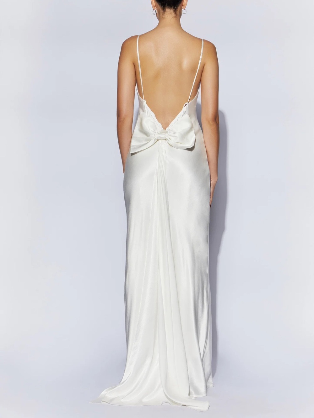 Meshki Kailey Low Back Maxi Dress With Detachable Bow Train - White